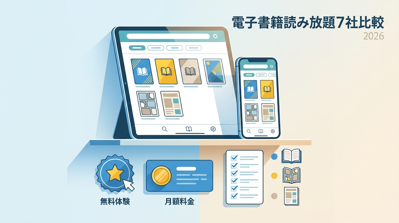 電子書籍読み放題7社の料金・無料体験・得意ジャンルを比較