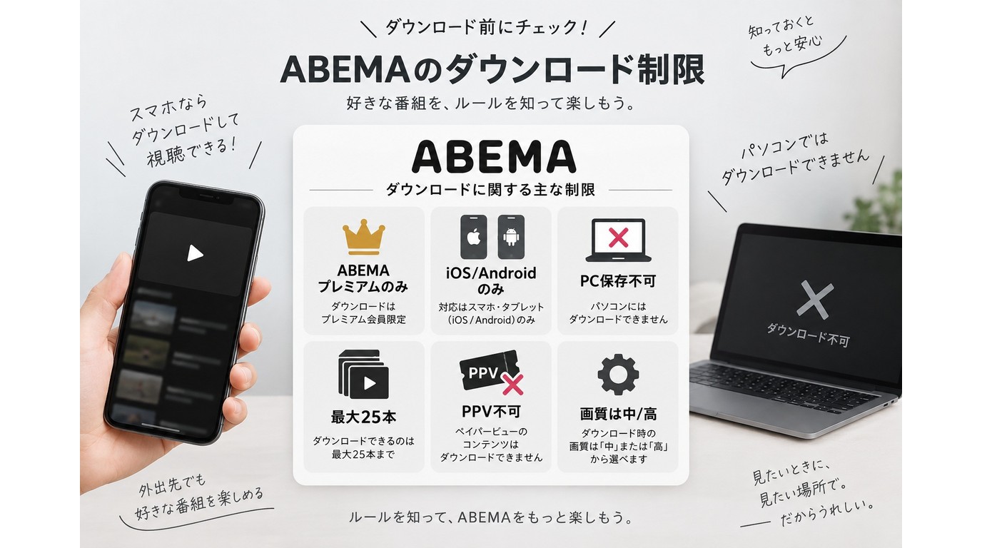 ABEMA公式ダウンロードの対象プラン、端末、保存制限の要点