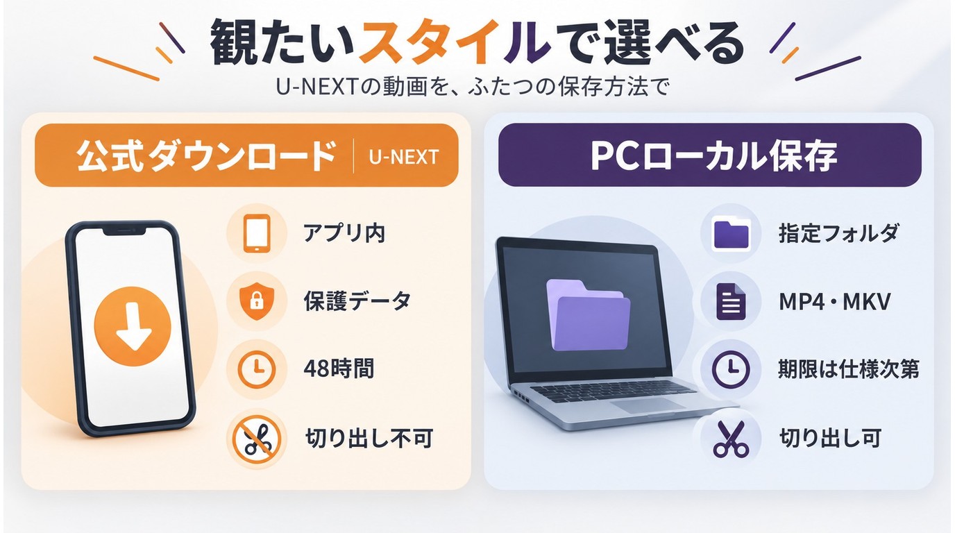 U-NEXT公式ダウンロードとPCのMP4保存の違い
