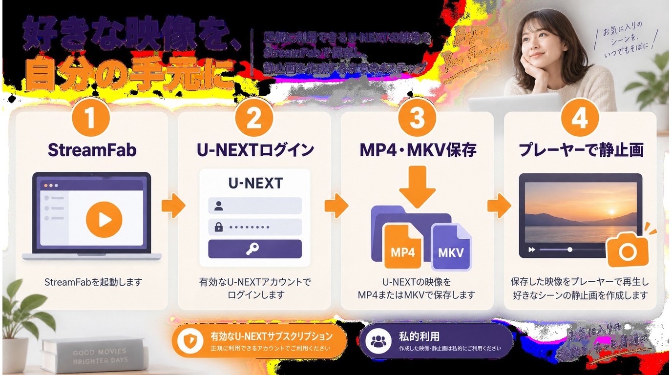 StreamFab U-NEXT Downloaderで保存から静止画作成までの流れ