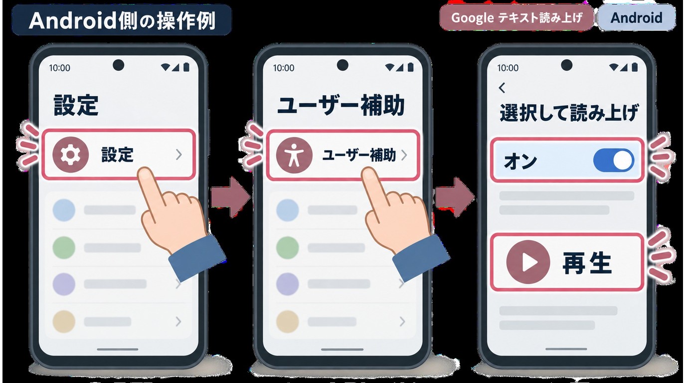 Androidの選択して読み上げを設定する画面
