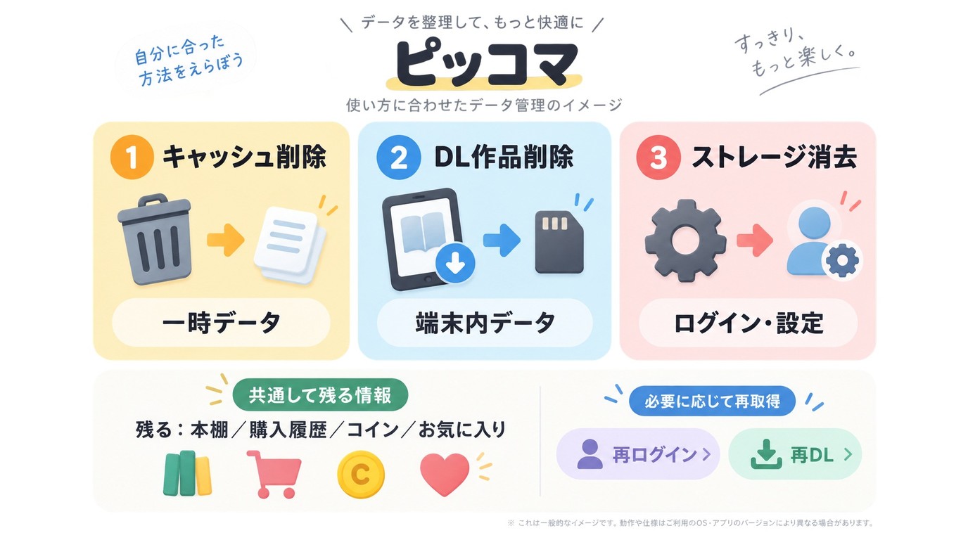 ピッコマのキャッシュとダウンロード済み作品を整理する違い