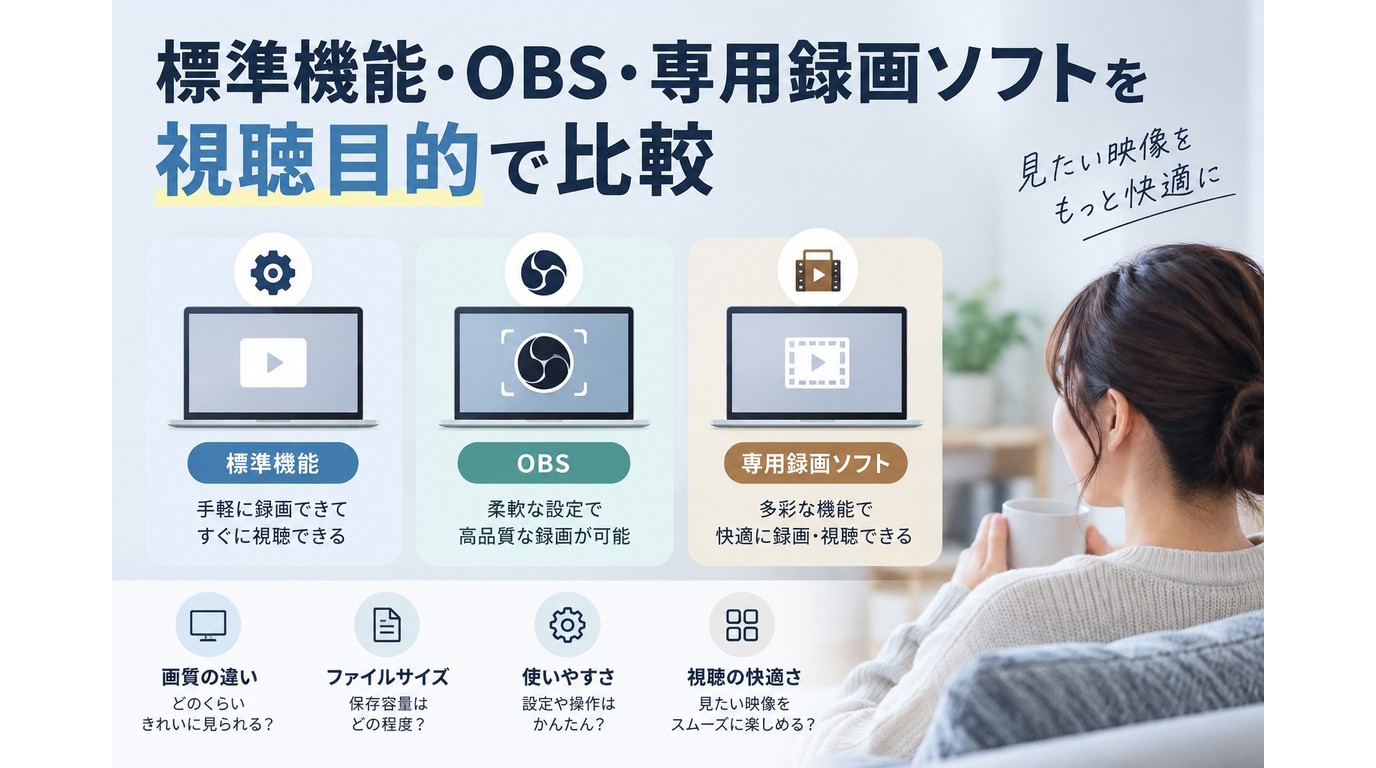 Windows標準録画 OBS Studio RecordFabでYouTubeライブを録画する方法の比較