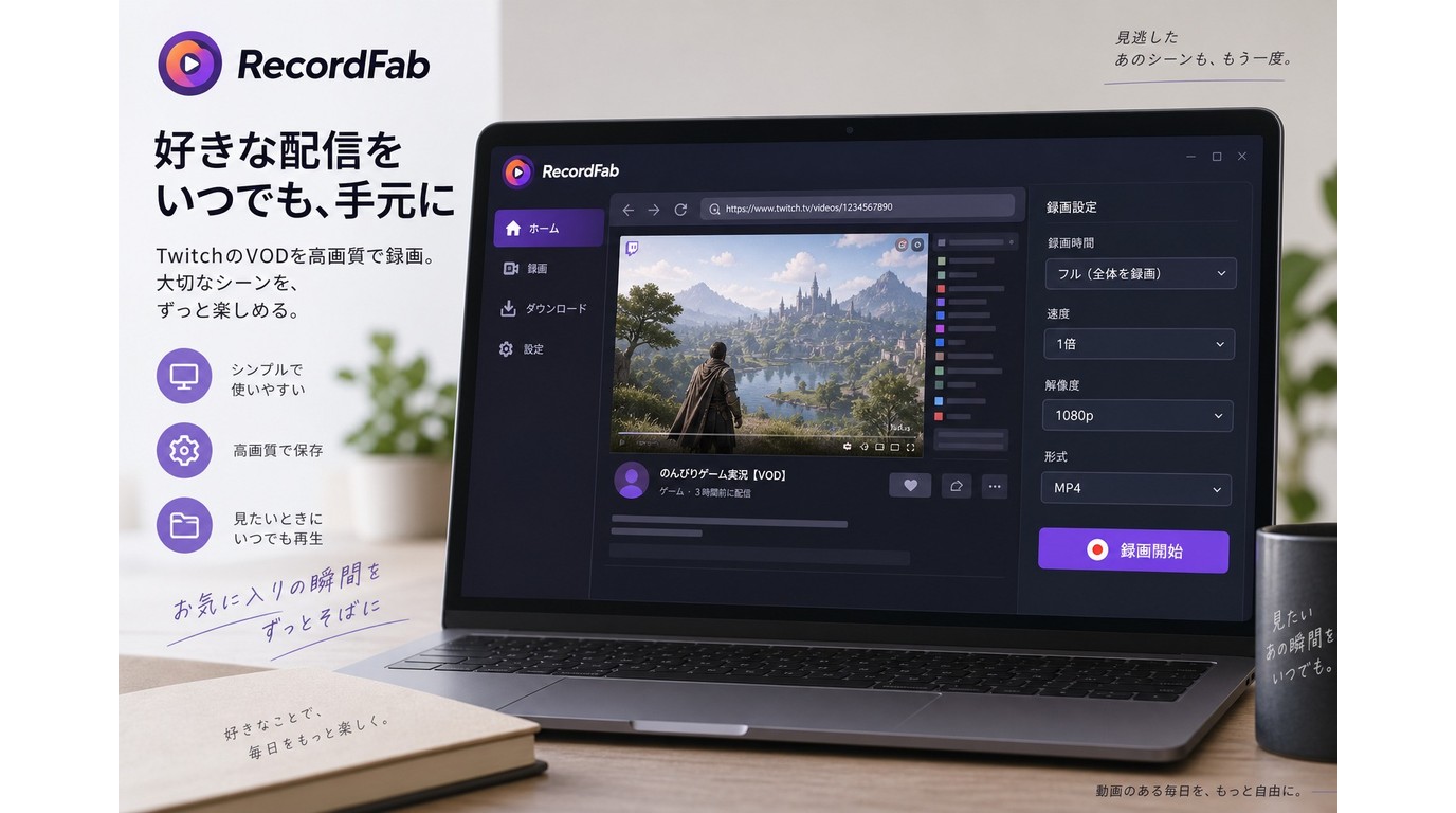 RecordFabでTwitchライブやVODを録画する設定画面