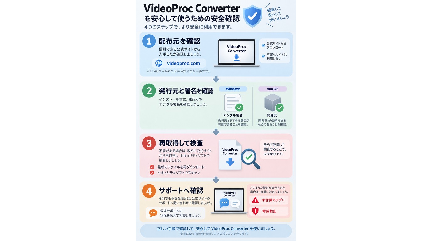 VideoProc Converterの警告を4段階で確認する手順
