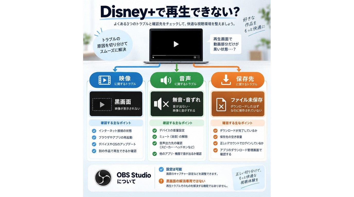 Disney+録画の黒画面や無音や未保存を切り分ける確認フロー