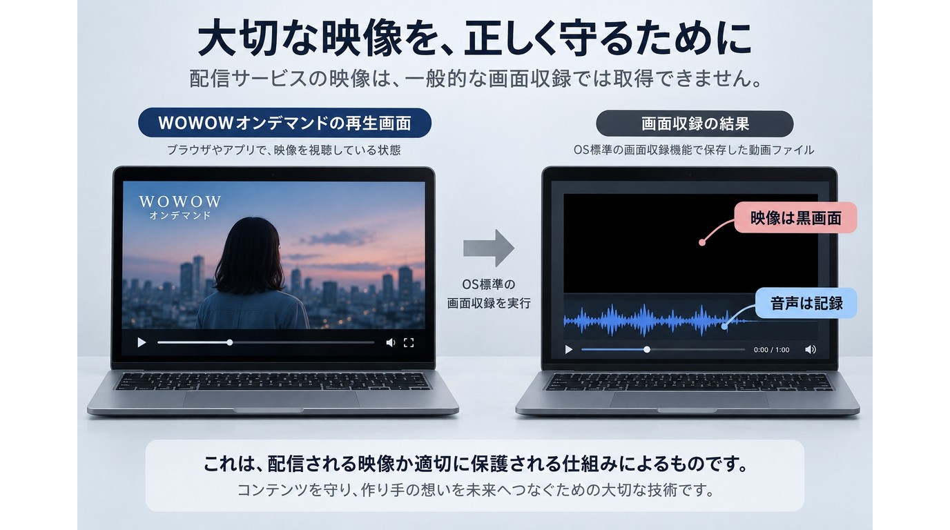 WOWOWオンデマンドが黒画面で音声だけ録音される状態