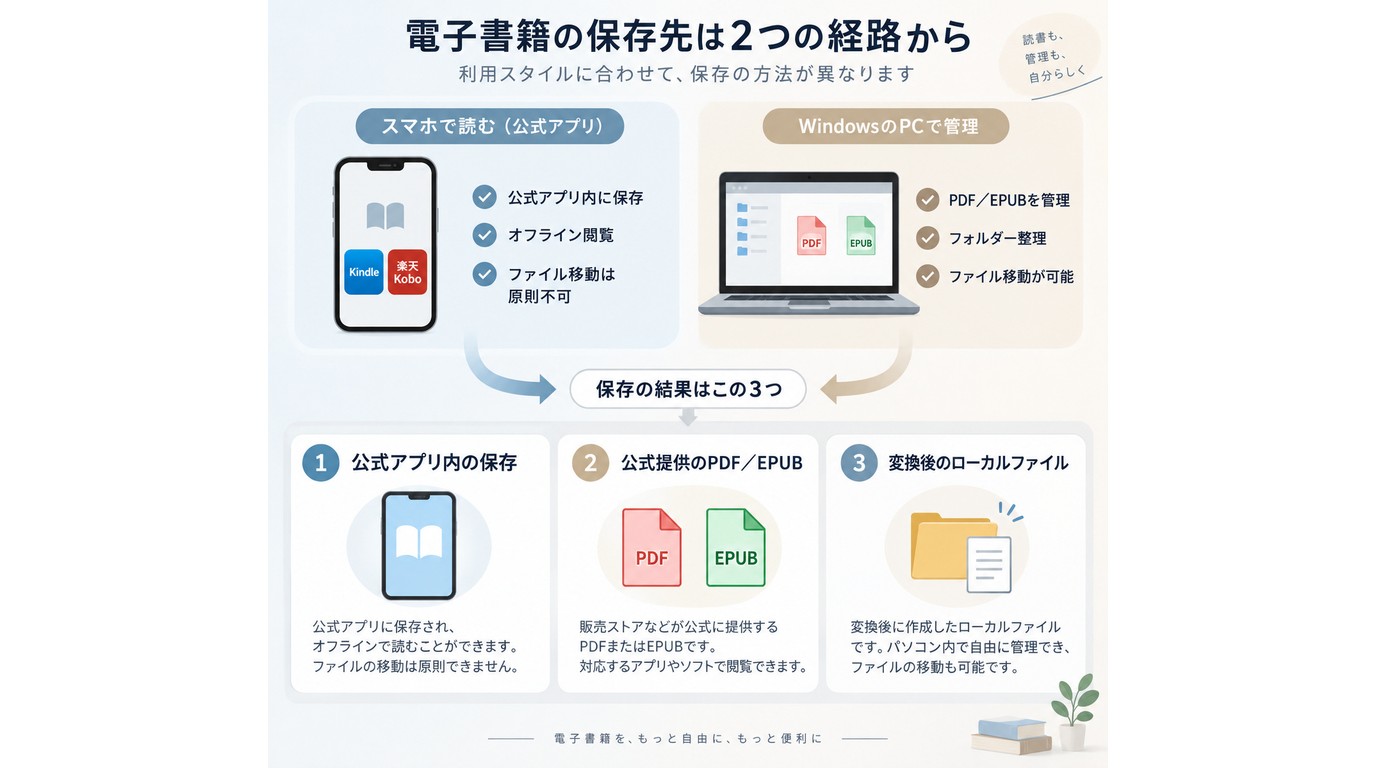 Kindleや楽天Koboのアプリ内保存とWindowsでのPDF・EPUB管理の違い