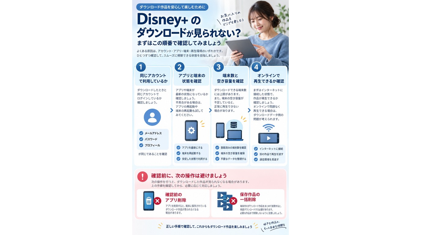 Disney+のダウンロード作品が消えたときに確認する項目