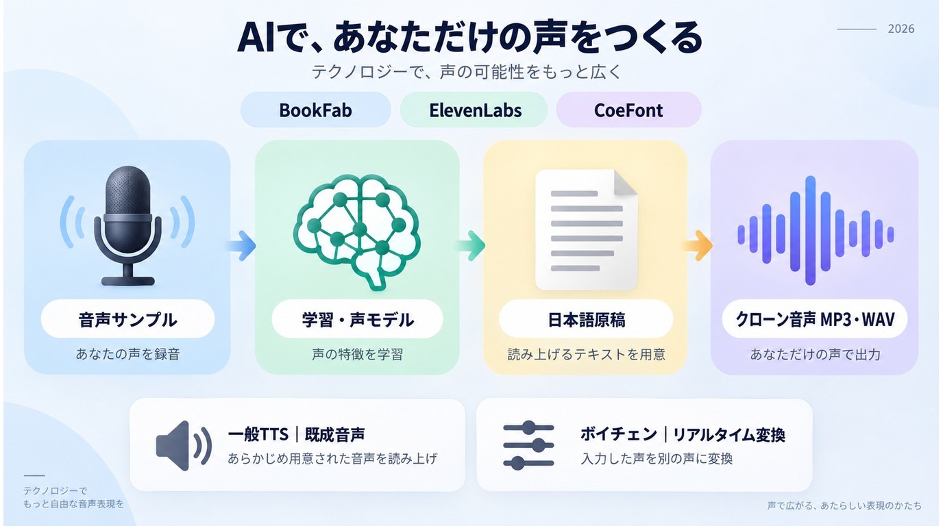 録音した声からAI音声クローンを作成する流れ
