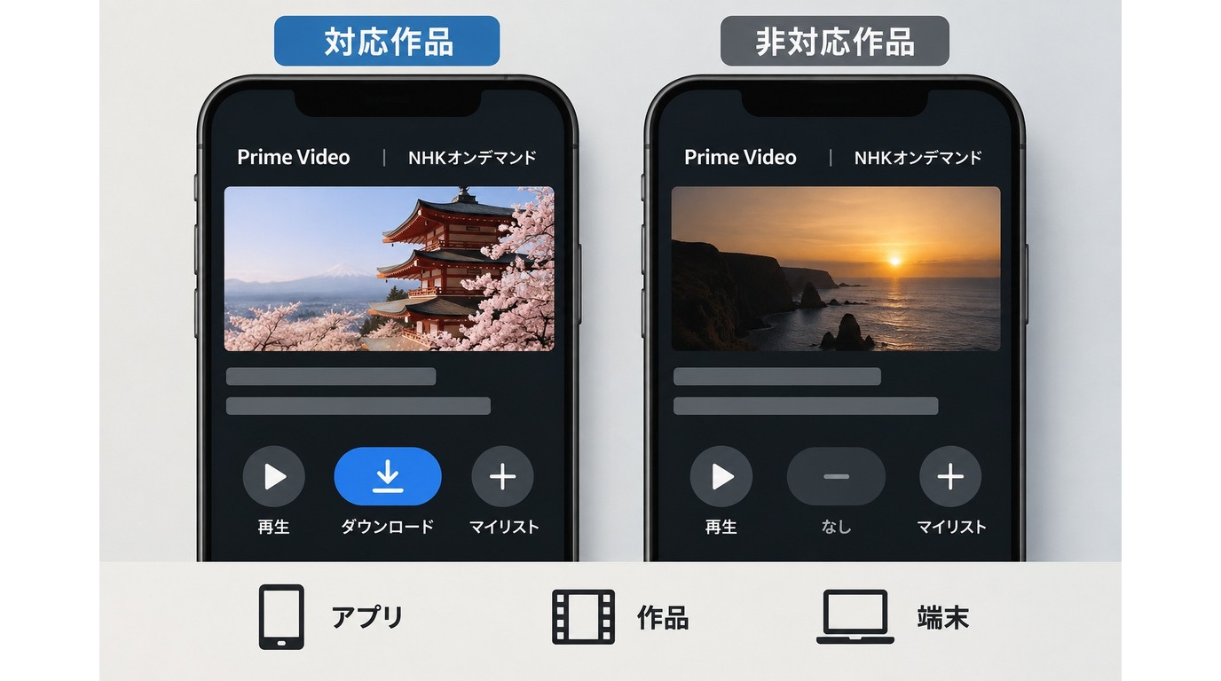 Prime Videoの作品ページでダウンロード可否を確認する画面