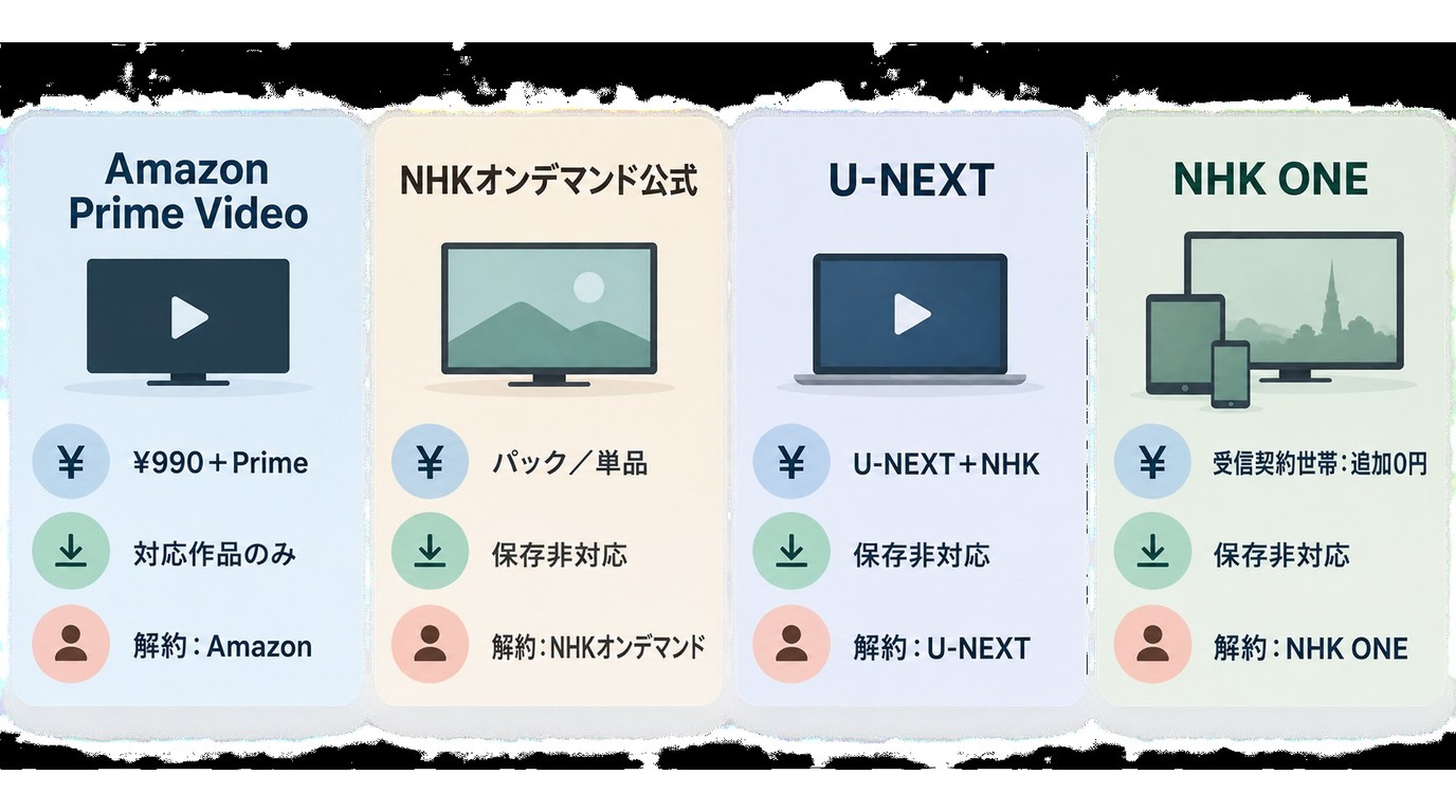 NHKオンデマンドの4つの視聴ルートと料金や保存条件の比較