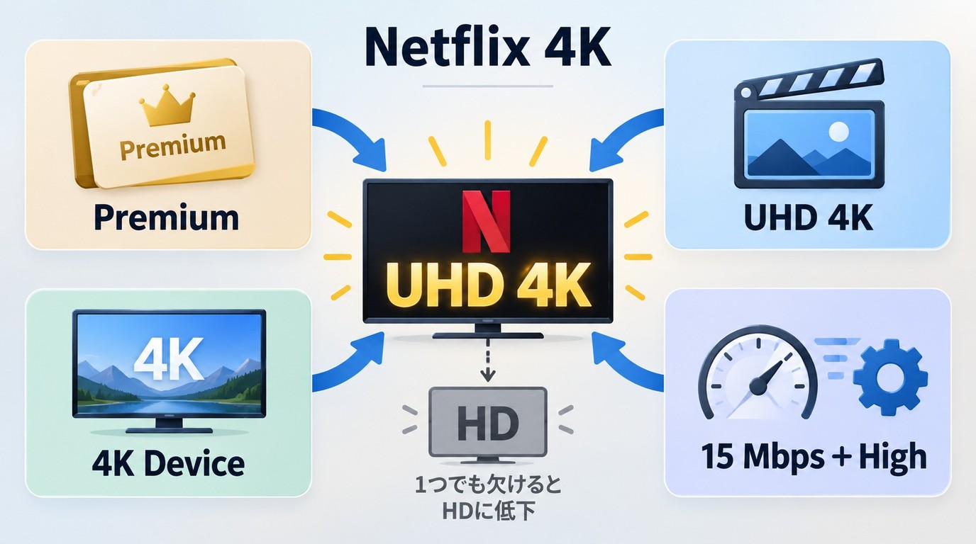 Netflix 4Kに必要な契約、作品、端末、回線と設定の条件