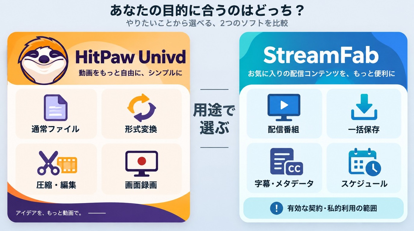 HitPaw UnivdとStreamFabを動画の用途別に選ぶ基準