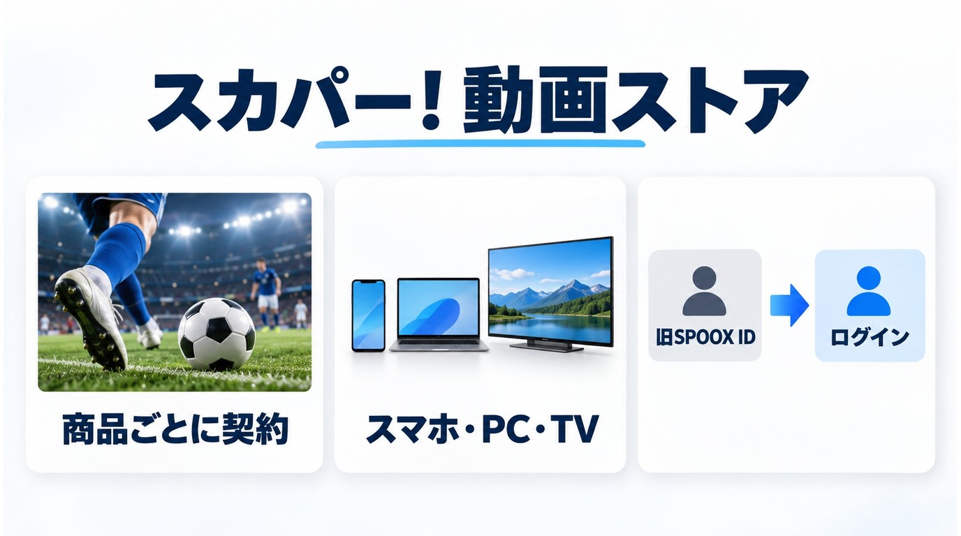 スカパー!動画ストアの商品契約、対応端末、旧SPOOX ID移行の3つの特徴