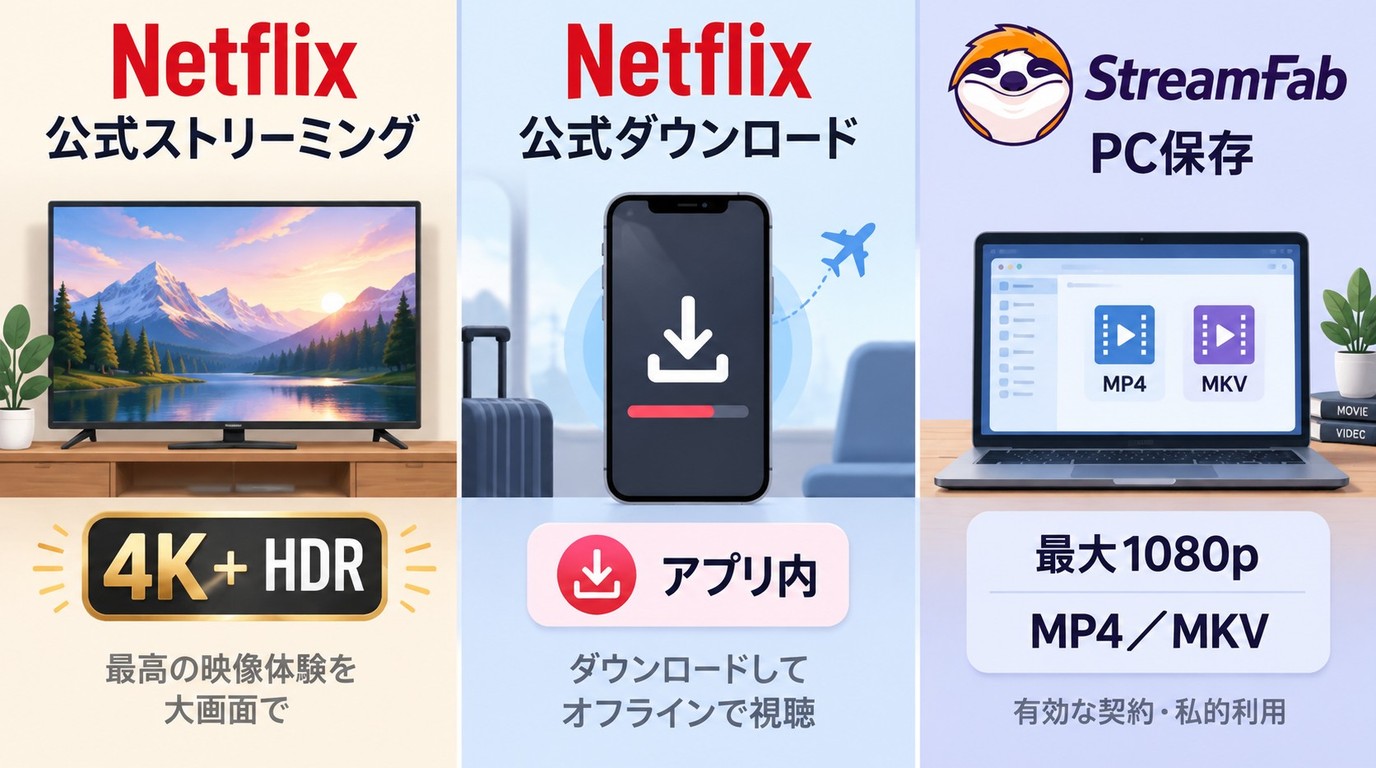 Netflixの4K視聴、公式ダウンロード、StreamFabによるPC保存の使い分け