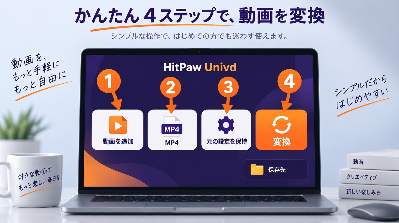 HitPaw Univdで動画を追加しMP4と保存先を設定して変換する操作画面
