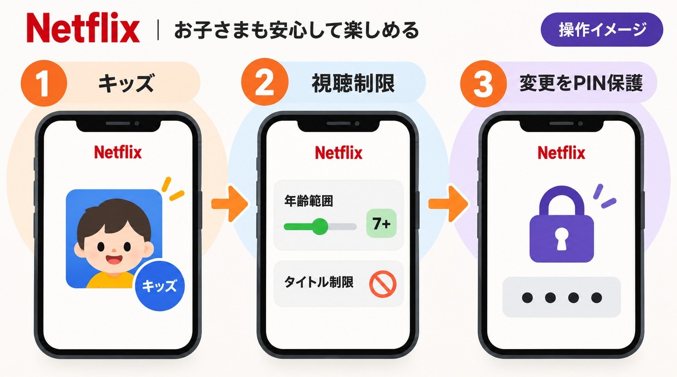 Netflixのキッズプロフィールで年齢制限と暗証番号を設定する方法