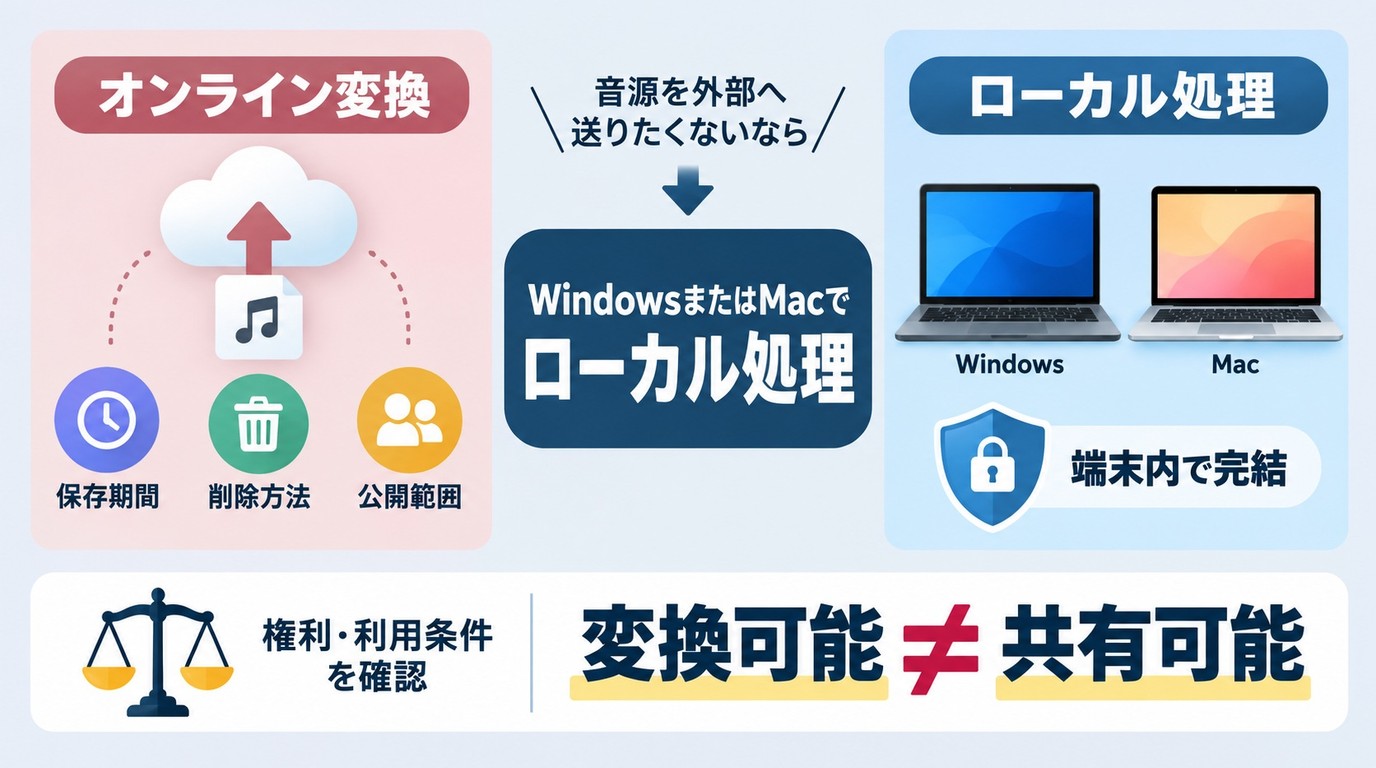オンライン変換とWindowsおよびMacのローカル処理で確認する項目