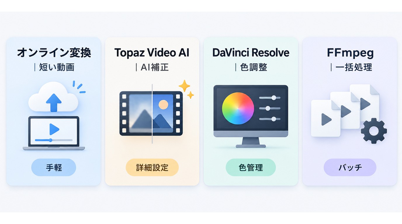 オンライン変換とTopaz Video AIなどの用途別比較