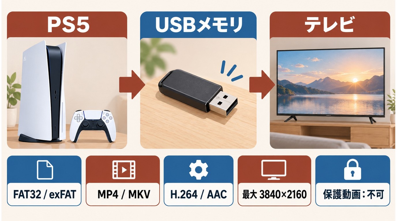 PS5でUSB動画を再生する形式と条件