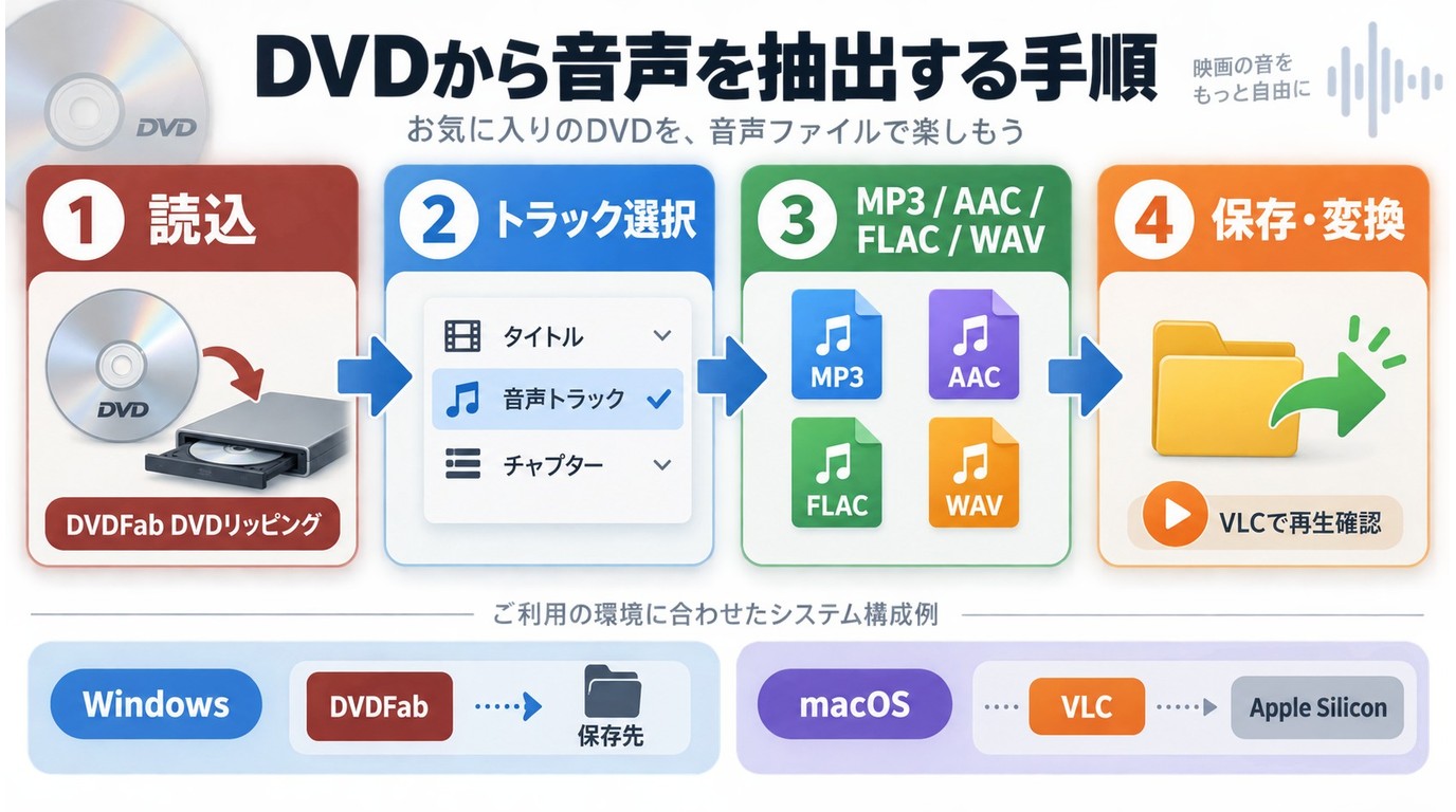 DVDをDVDFabやVLCでMP3などに変換する4段階