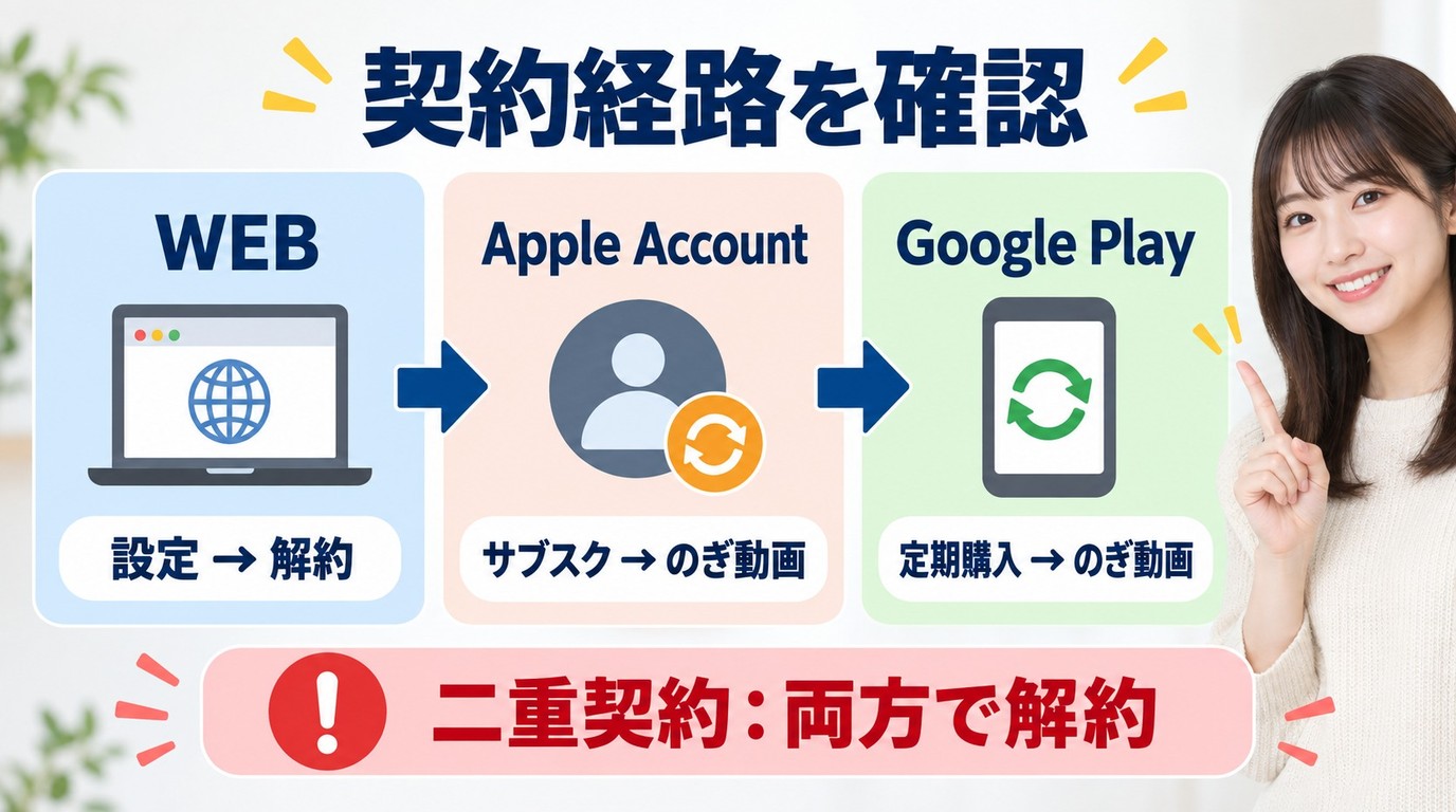 のぎ動画の登録経路別に見るウェブとApple AccountとGoogle Playの解約先
