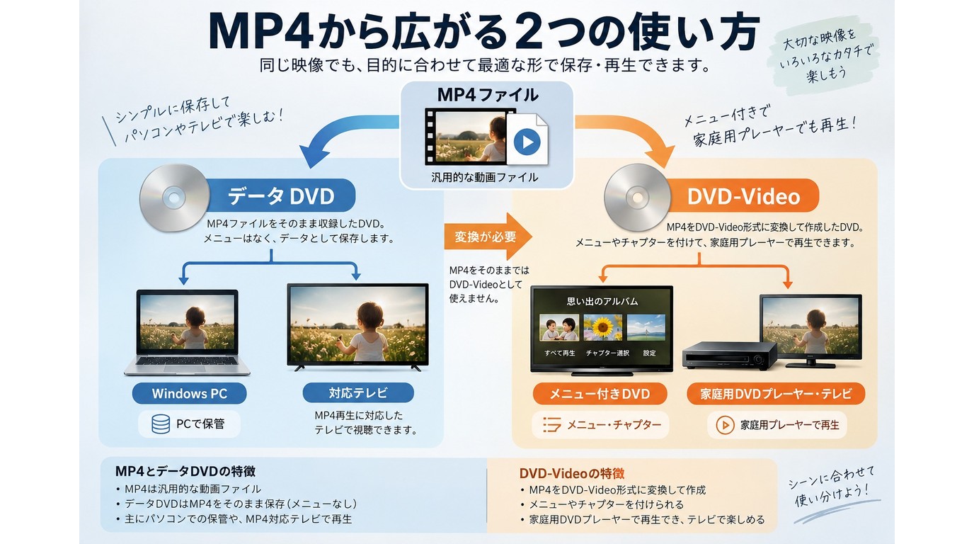 MP4をデータDVDとDVD-Videoに分ける用途比較