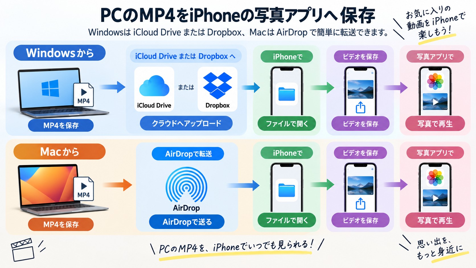 WindowsやMacからMP4をiPhoneの写真アプリへ転送する手順