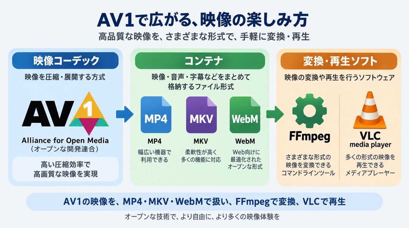 AV1とMP4、MKV、WebMの違いとエンコード・再生ソフトの関係