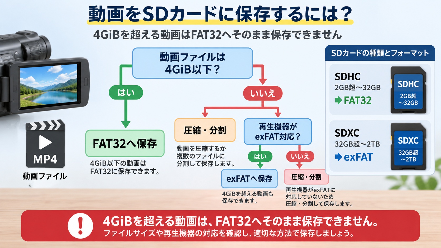 FAT32の4GiB上限とSDHC、SDXC、exFATの選び方