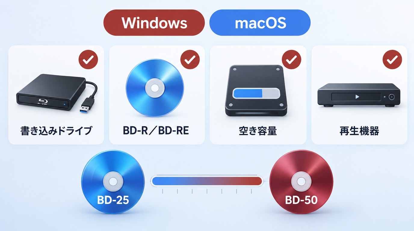 Blu-ray書き込み前に確認するドライブ、メディア、容量、再生機器