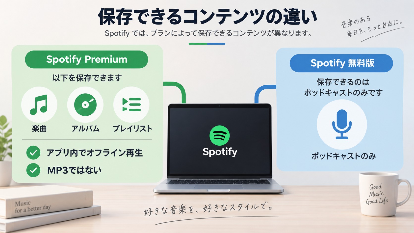 Spotify Premiumの楽曲保存と無料版のポッドキャスト保存の違い