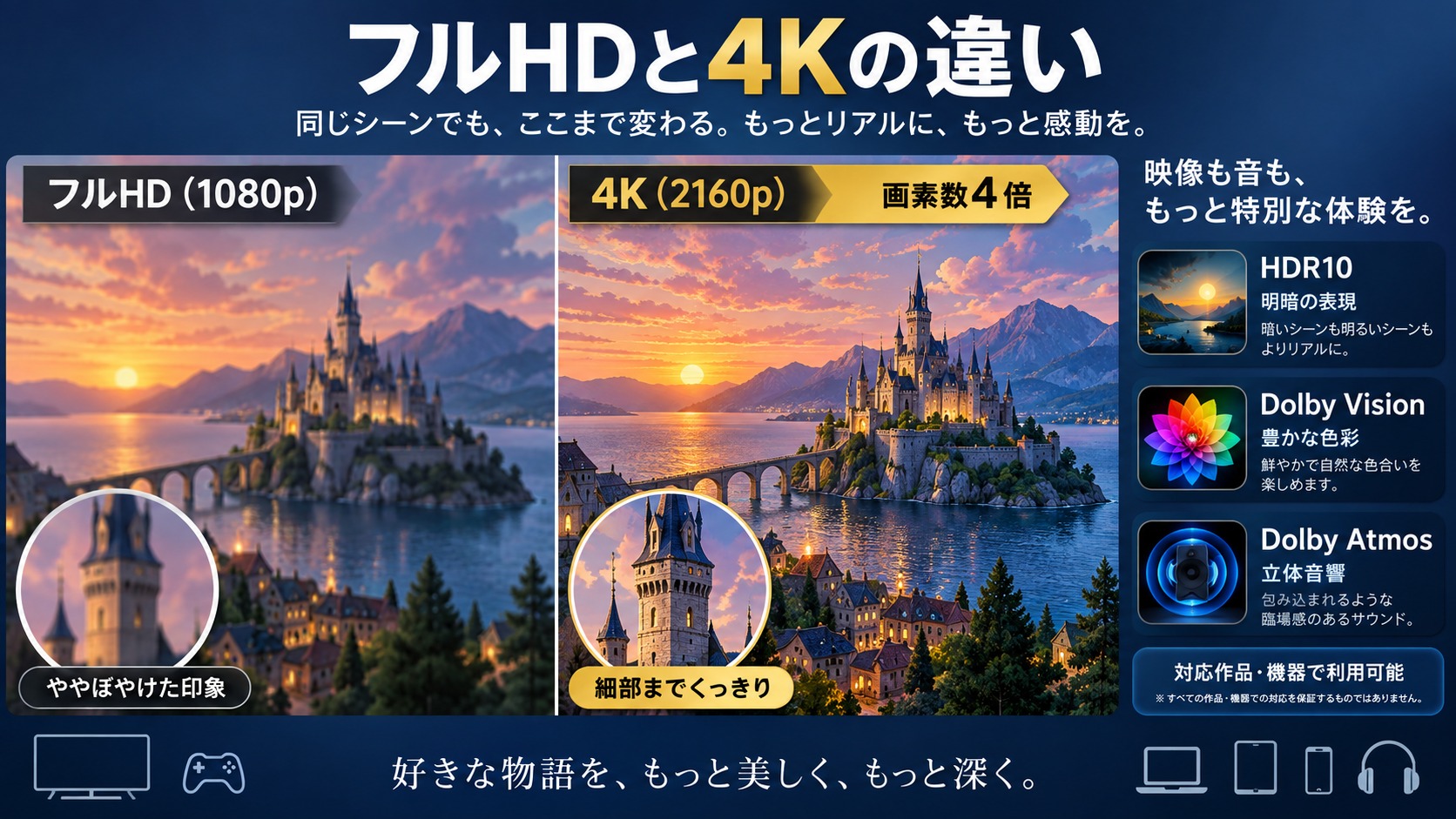 Disney+のFull HDと4K UHDの精細さやHDR対応の違い