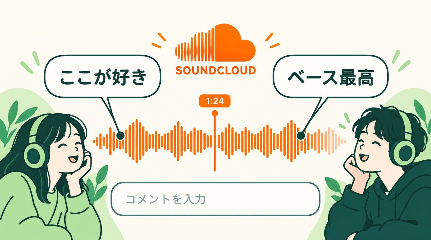 SoundCloudの波形上に時間指定コメントが並び、アーティストと交流できる再生画面