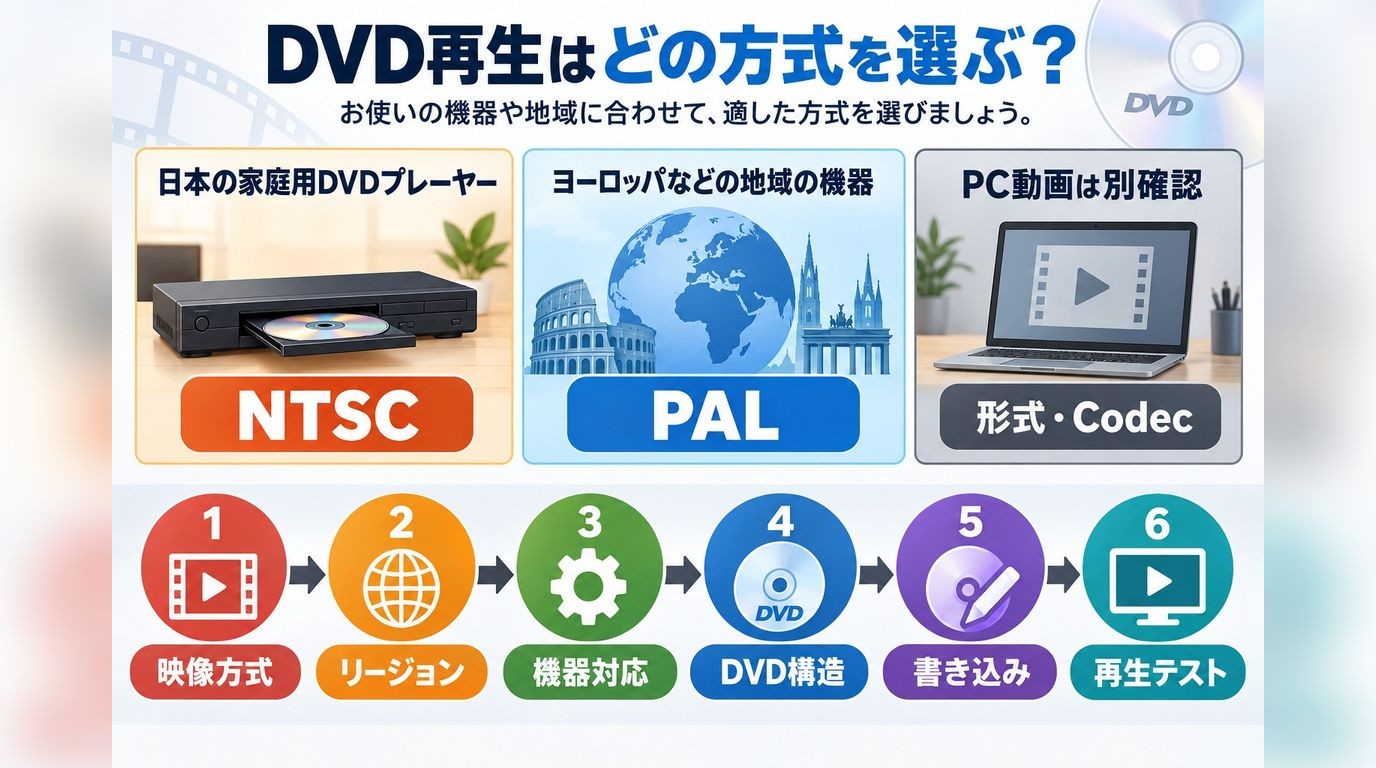 DVDの配布先に応じたNTSC・PALの選び方と再生不良の確認手順