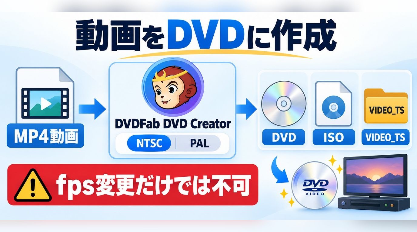 DVDFab DVD 作成で動画からNTSC・PALのDVDディスク、ISO、DVDフォルダを作る流れ
