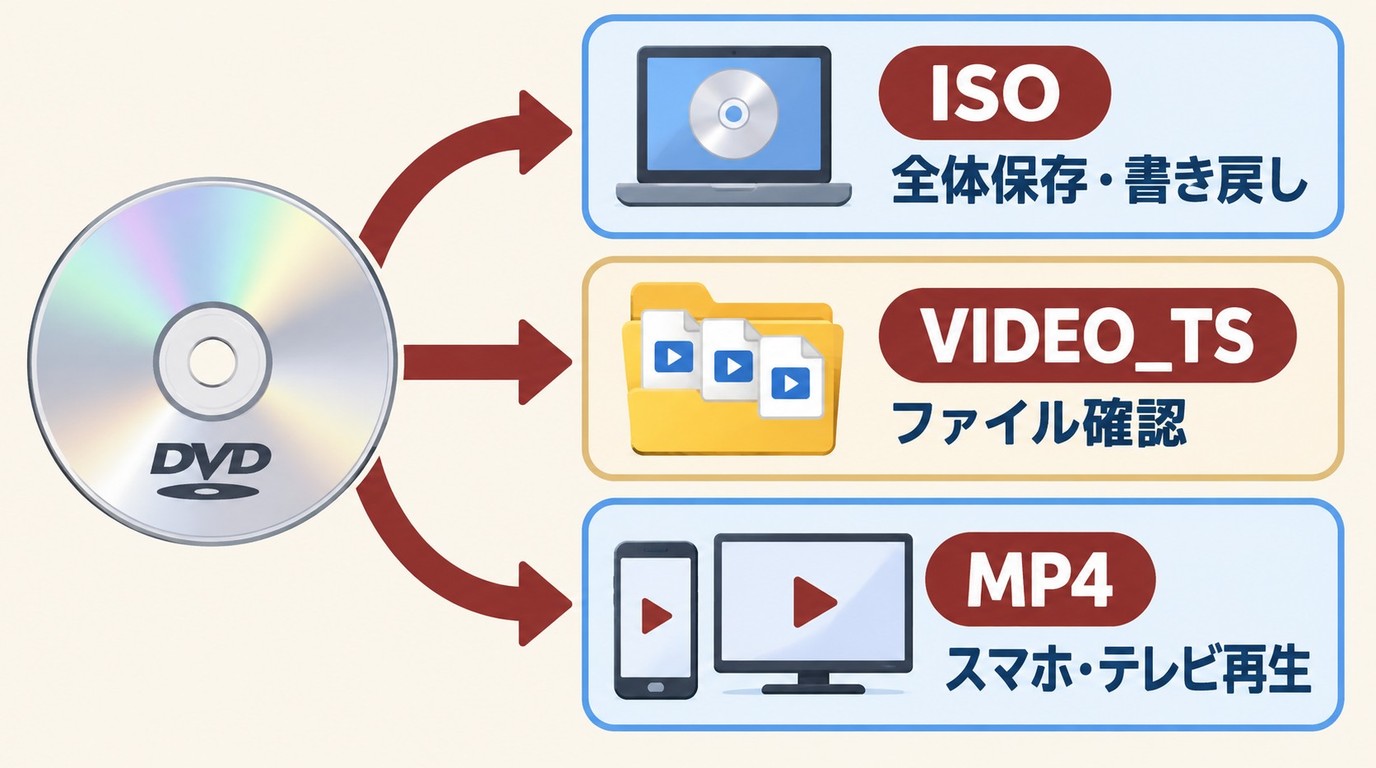 DVDの保存目的に応じたISO、VIDEO_TS、MP4の選び方
