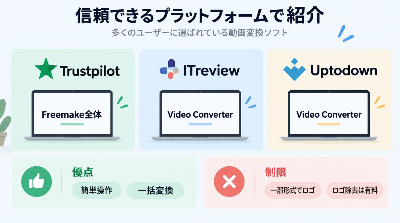 TrustpilotとITreviewとUptodownで異なるFreemakeの評価対象