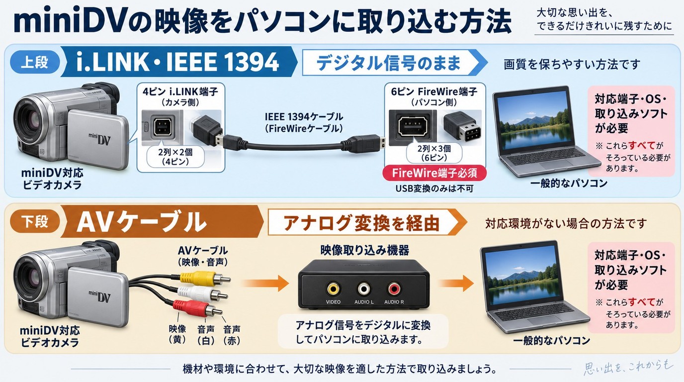 miniDVのi.LINK接続とAV接続における映像信号経路の違い