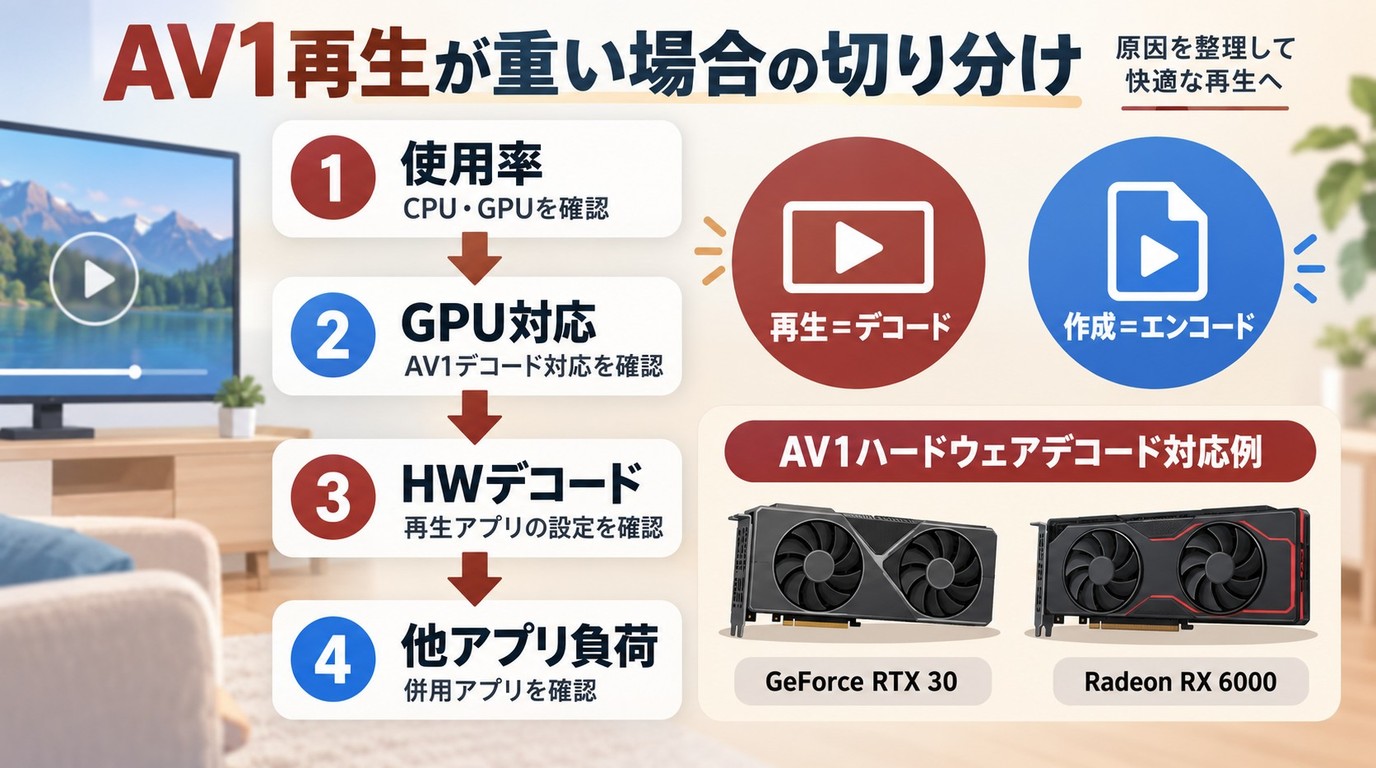 AV1再生が重いときにデコード対応を順番に切り分ける流れ