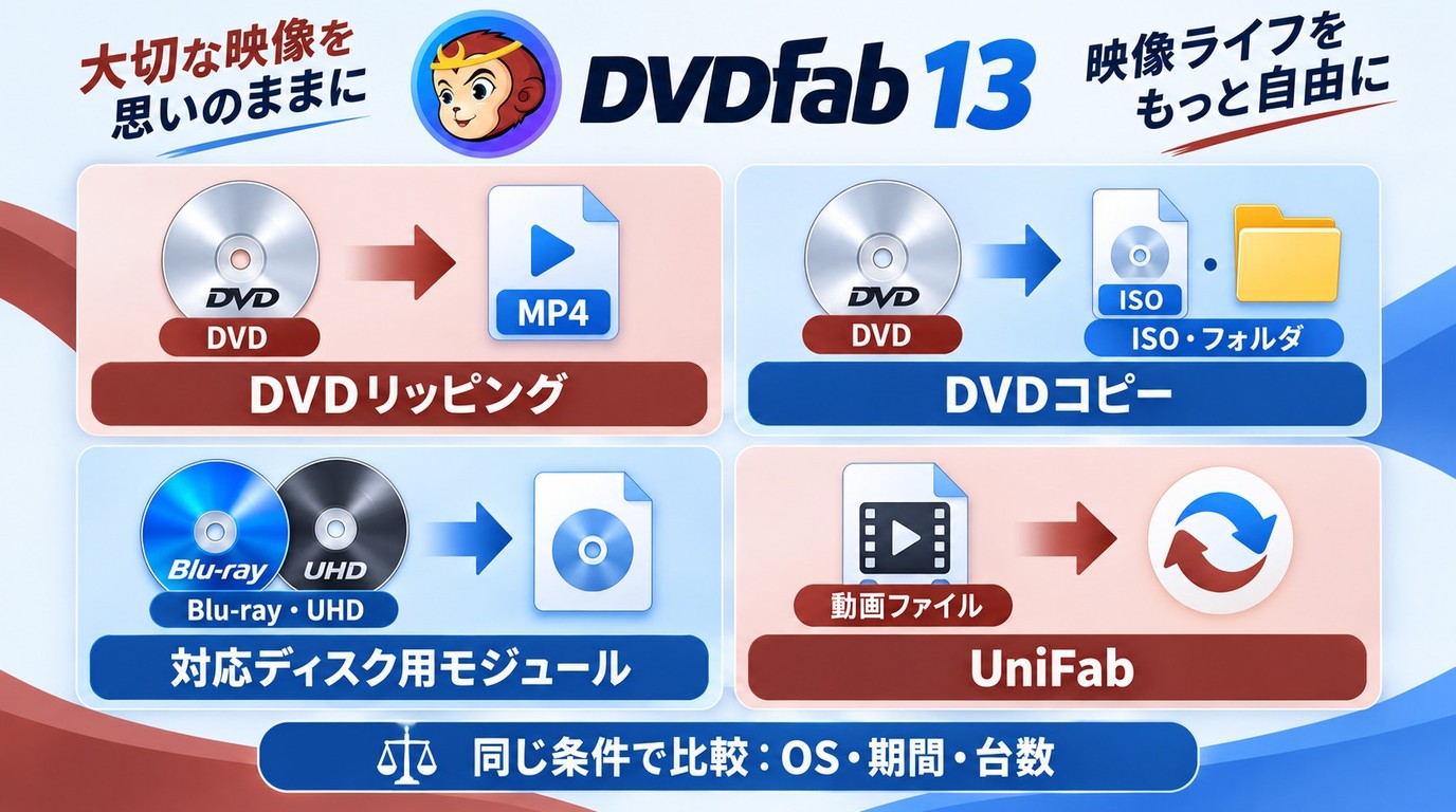 保存形式からDVDFab 13の必要モジュールを選ぶ流れ