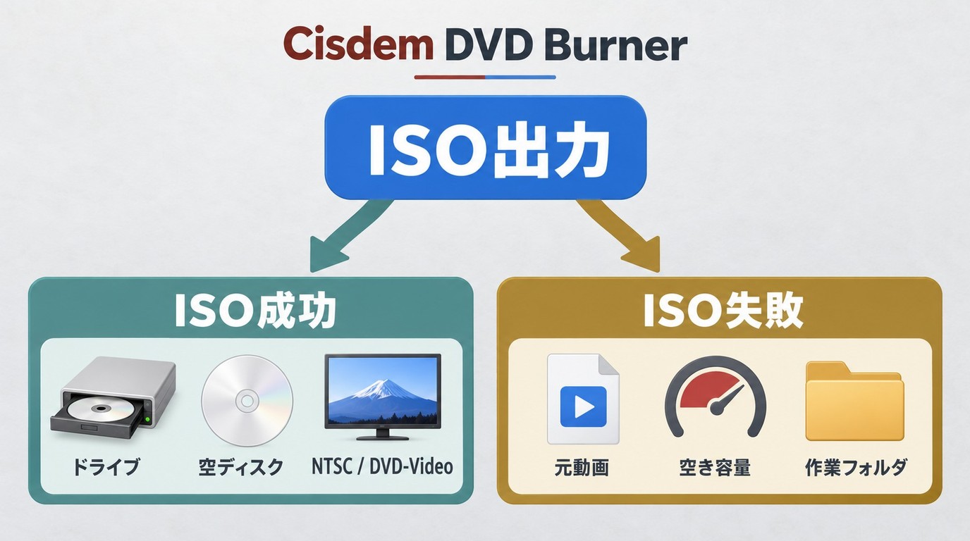 Cisdem DVD Burnerの書き込み失敗をISO出力で切り分ける確認手順