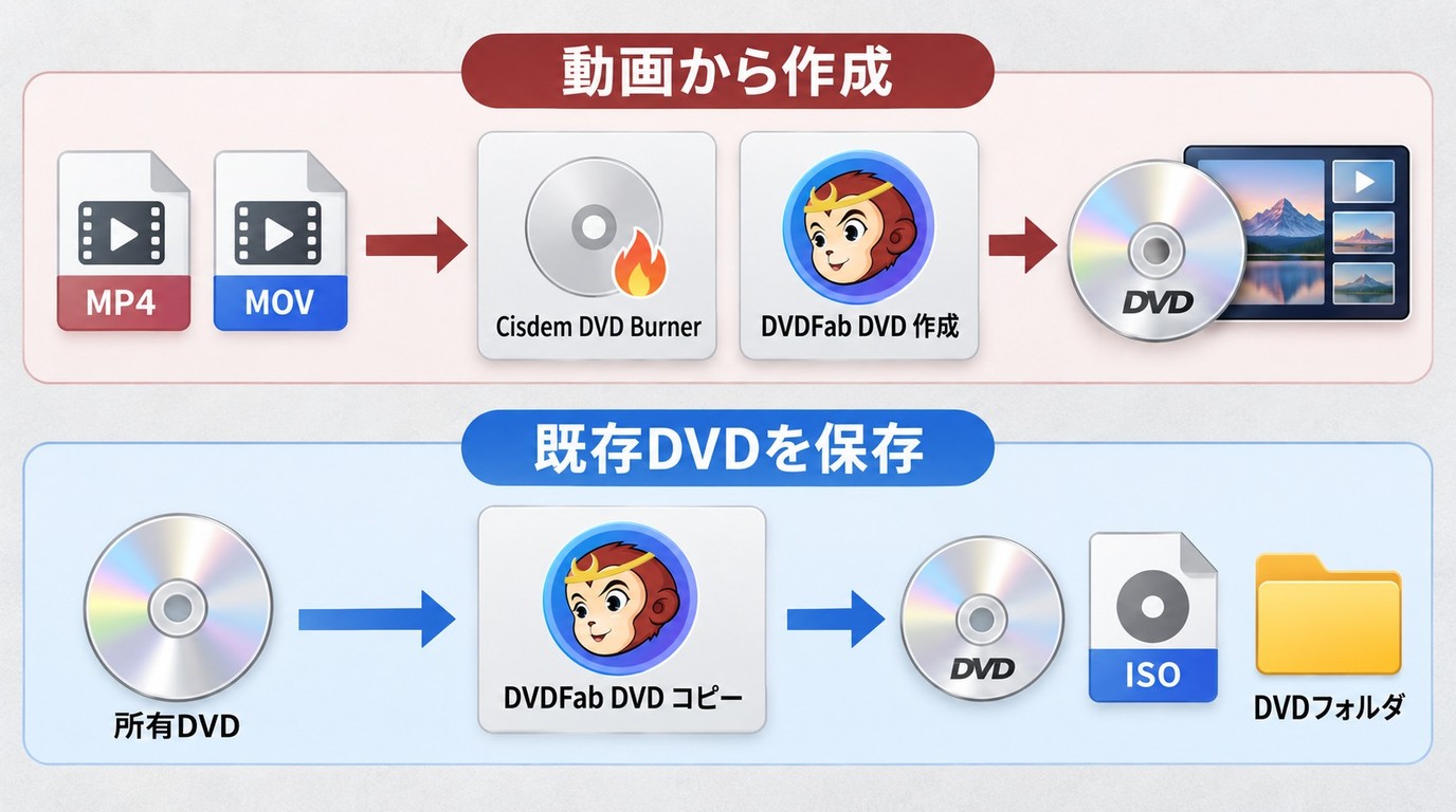 MP4からのDVD作成と既存DVDのコピーで選ぶCisdemとDVDFabの用途分岐