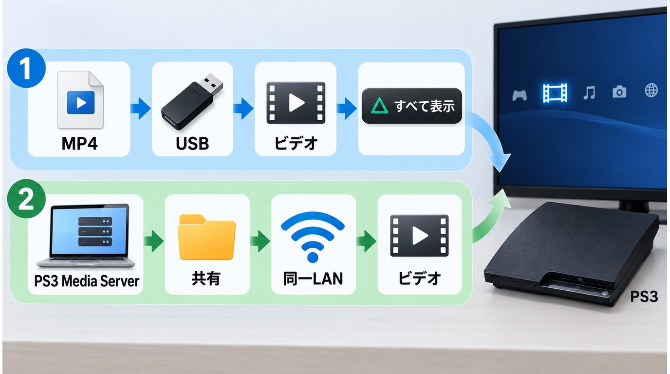 MP4動画をPS3へUSB・DLNAで送る方法