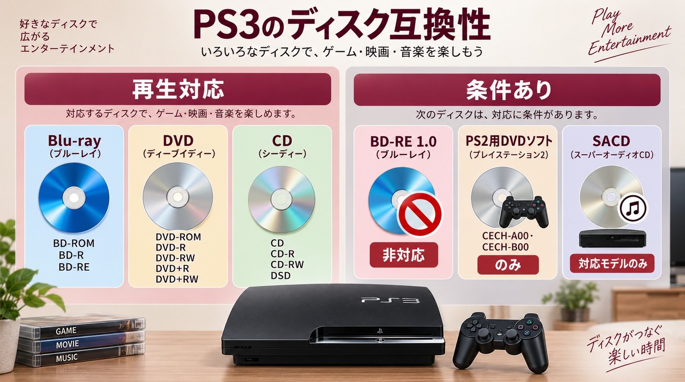 PS3対応ディスクとBD-REやPS2用DVDソフトなどの制限