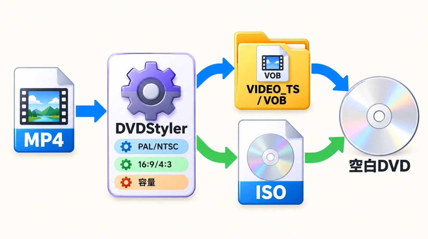 DVDStylerでMP4からVIDEO_TSやISOを作り空白DVDへ書き込む関係