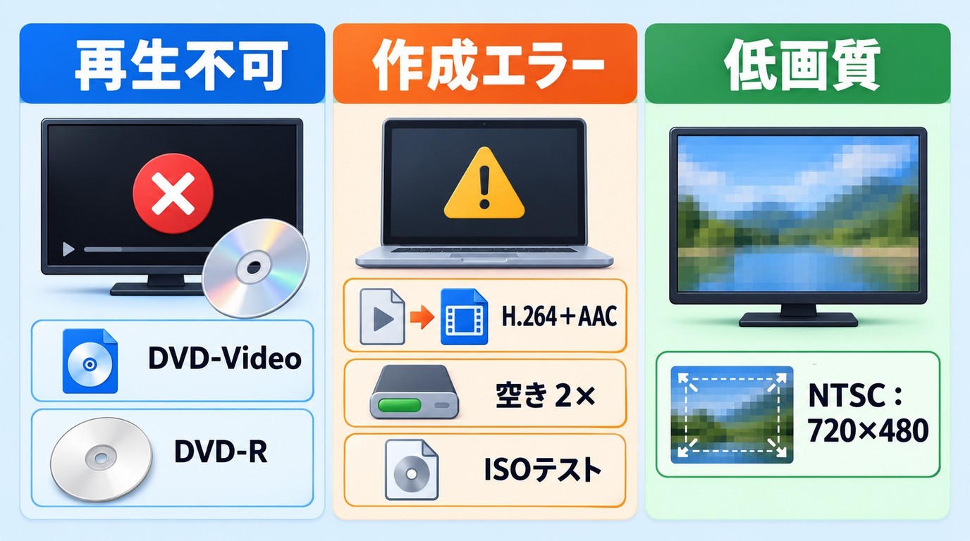 DVDの再生不可、作成エラー、画質低下を解決する確認手順