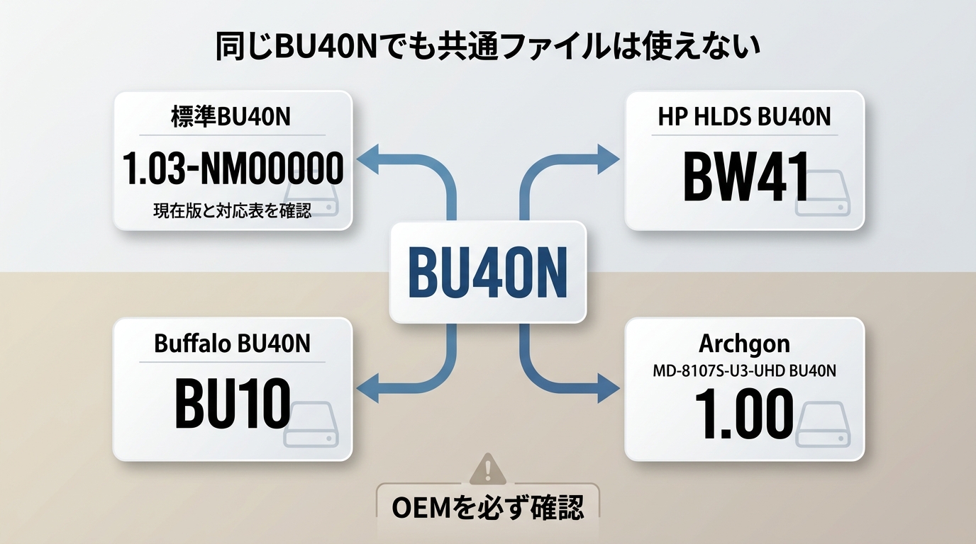 BU40Nの標準版、HP、Buffalo、Archgonで異なる変更候補