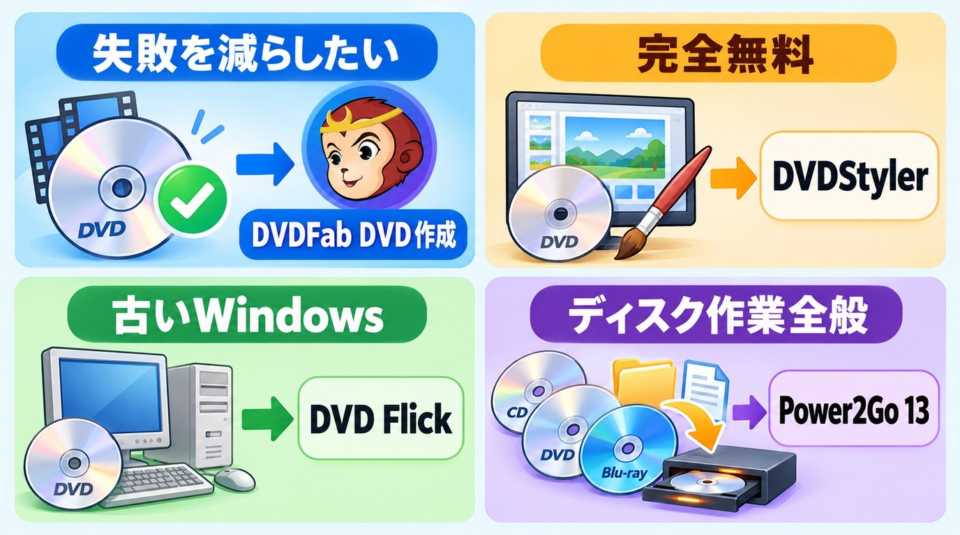 用途別に選ぶDVDFab DVD 作成、DVDStyler、DVD Flick、Power2Go 13